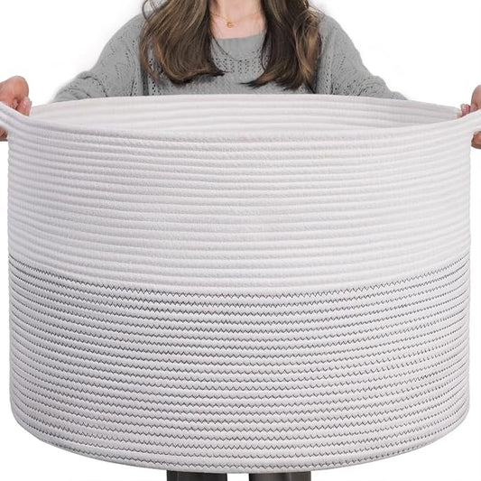 INDRESSME XXXLarge Cotton Rope Basket 21.7" x 21.7" x 13.8" Woven Baby Laundry by INDRESSME