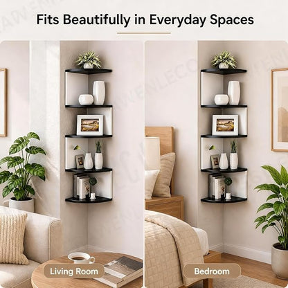 No-Drill Corner Shelf Wall Mount, 5-Tier Floating Corner Bookshelf - Image 8