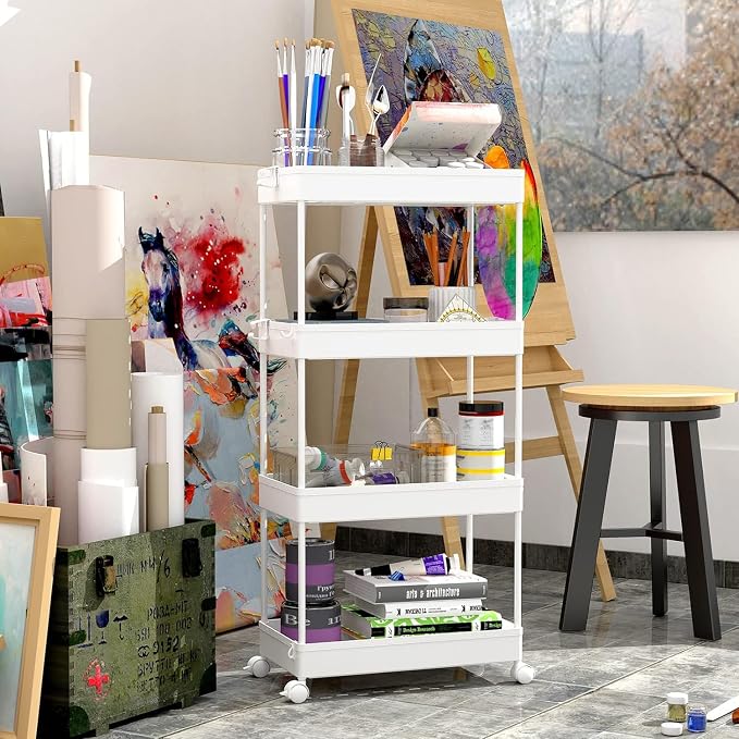 SPACEKEEPER Storage Cart, 4-Tier Mobile Shelving Unit, Bathroom Rolling Cart - Image 5