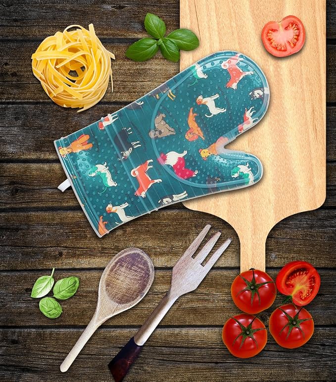 Oven Mitts Set of 2 with Transparent Clear Silicone Shell and Nice Dog Printing - Image 9