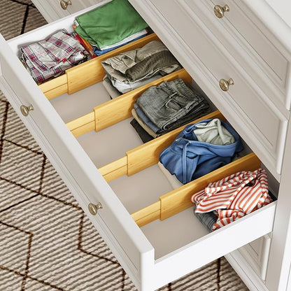 BAMEOS Bamboo Expandable Drawer Dividers – Fits 16.65"–22" Drawers, Bathroom & - Image 5