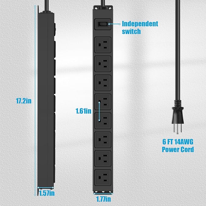 HHSOET Magnetic Mount Power Strip, 8 Outlet Mountable Socket, Metal Heavy Duty - Image 2
