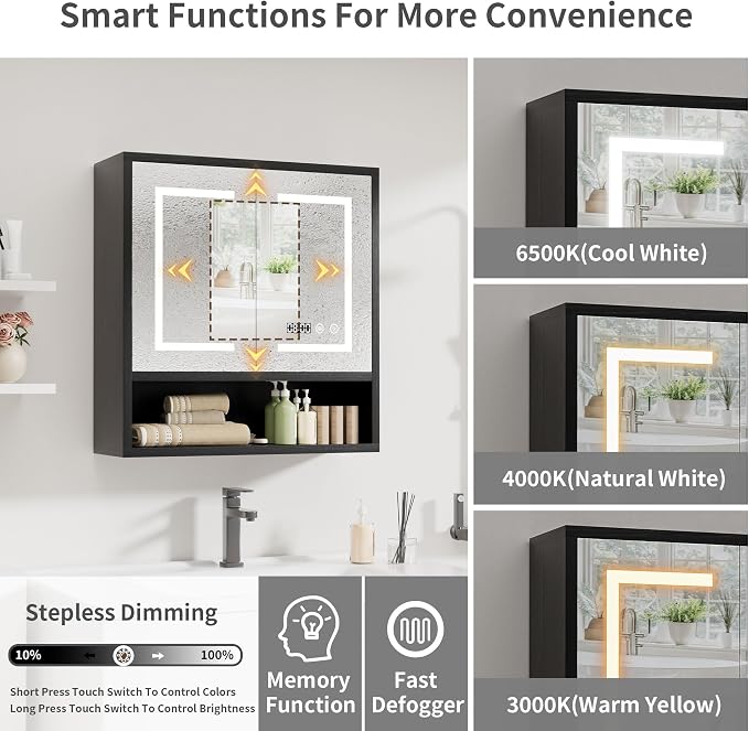 Bathroom Medicine Cabinet with Mirror, Lighted Wall Storage Cabinet, Living Room - Image 4