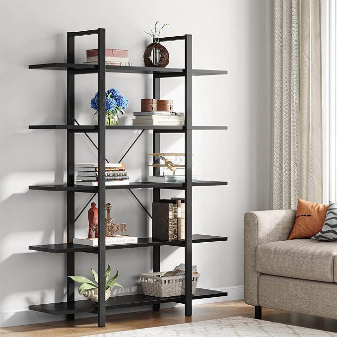 Tribesigns 5-Tier Bookshelf, Vintage Industrial Style Bookcase 72 H x 12 W x - Image 6