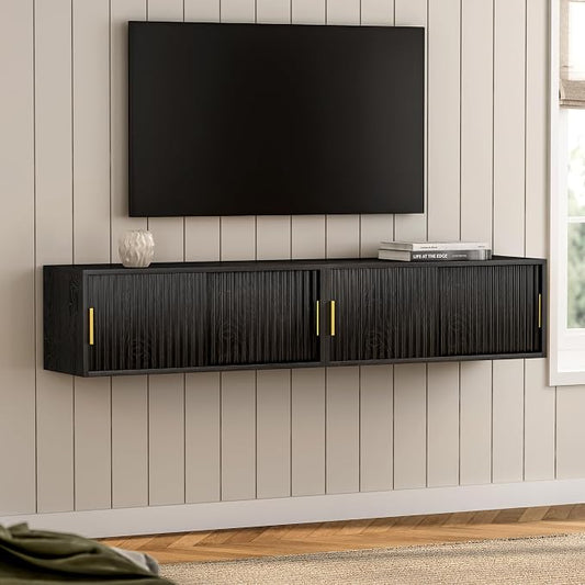 Large Floating TV Stands Set of 2, Modern Fluted Nightstands Wall Mounted by EYYTHUNG