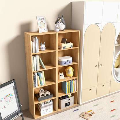 Wooden 5 Cube Storage Organizer, Oak 5 Tier Bookcase Bookshelf Freestanding - Image 2