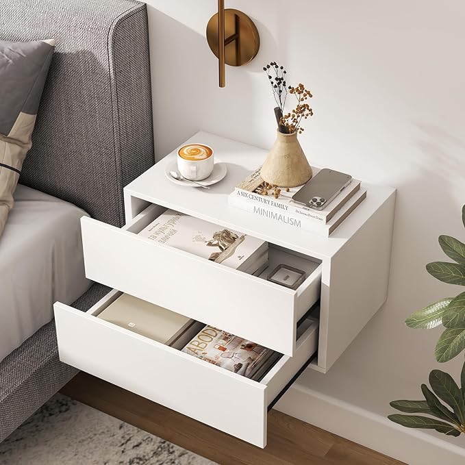 KOMFOTT Floating Nightstand Set of 2, Modern Hanging Bedside Table | Wall - Image 2