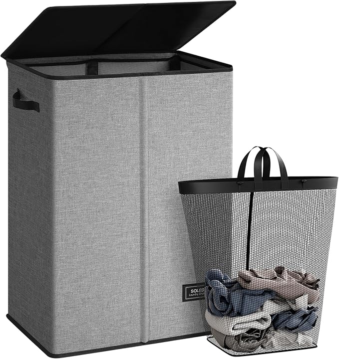 SOLEDI Laundry Hamper with Lid 130L Large & Tall Collapsible Laundry Basket by SOLEDI
