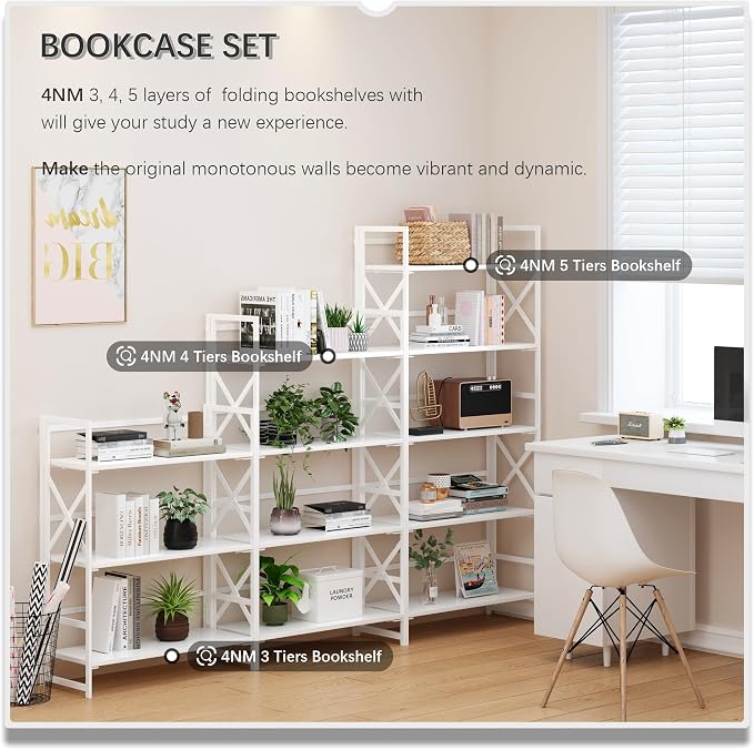 4NM 6 Tiers No Assembly Book Shelves, 61.8" H Folding Bookshelf Bookcase Open - Image 5