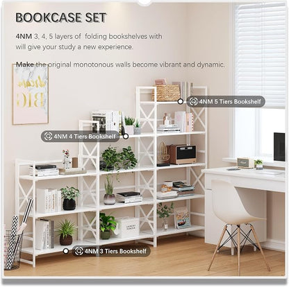 4NM 5 Tiers No Assembly Book Shelves, 51.2" H Folding Bookshelf Bookcase Open - Image 5