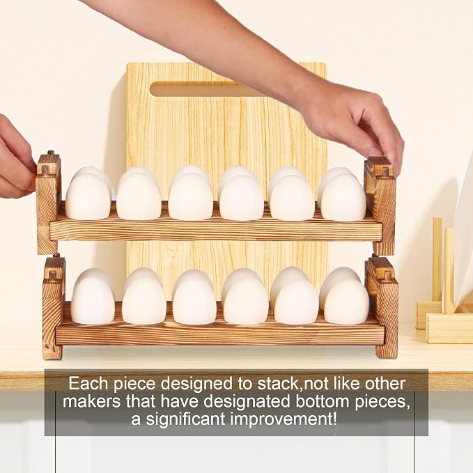 CVHOMEDECO. Wooden Egg Holder Fresh Egg Holders Countertop Firewood Egg - Image 5