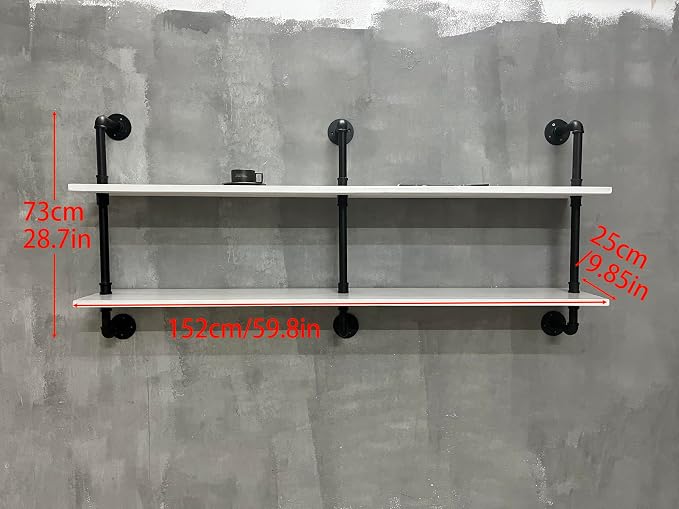 HDDFER Industrial Pipe Shelving Rustic White Pipe Wall Shelves Industrial - Image 2