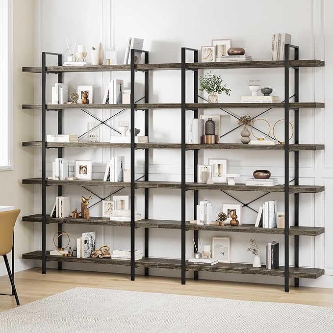 Bookshelf Set, Heavy Duty 6-Tier Industrial Bookcase, 120lbs Shelf Capacity by OtterOasis