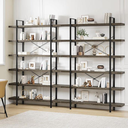 Bookshelf Set, Heavy Duty 6-Tier Industrial Bookcase, 120lbs Shelf Capacity by OtterOasis