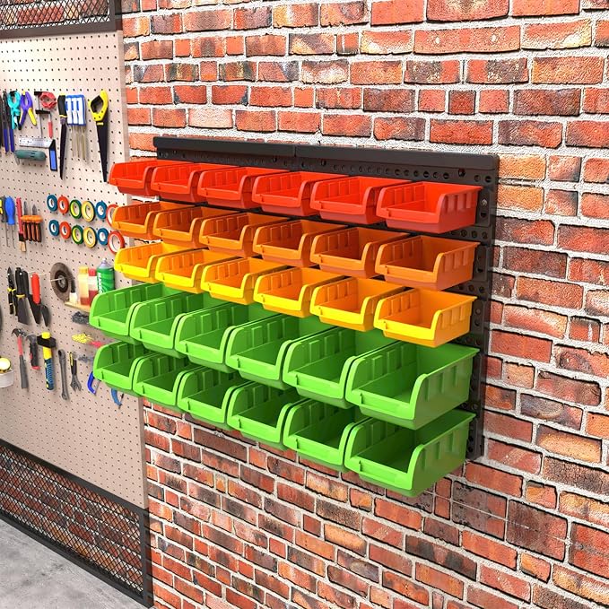 MULSAME Wall Mounted Storage Bins Parts Rack 4 Colors Bin Organizer Garage - Image 5