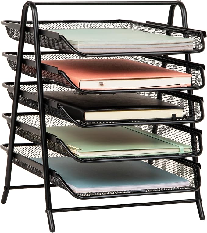 Mind Reader 5-Tier Paper Tray Organizer, Vertical Desktop File Storage Rack by MindReader