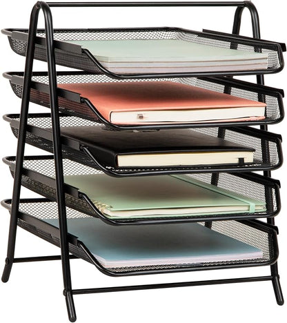 Mind Reader 5-Tier Paper Tray Organizer, Vertical Desktop File Storage Rack by MindReader