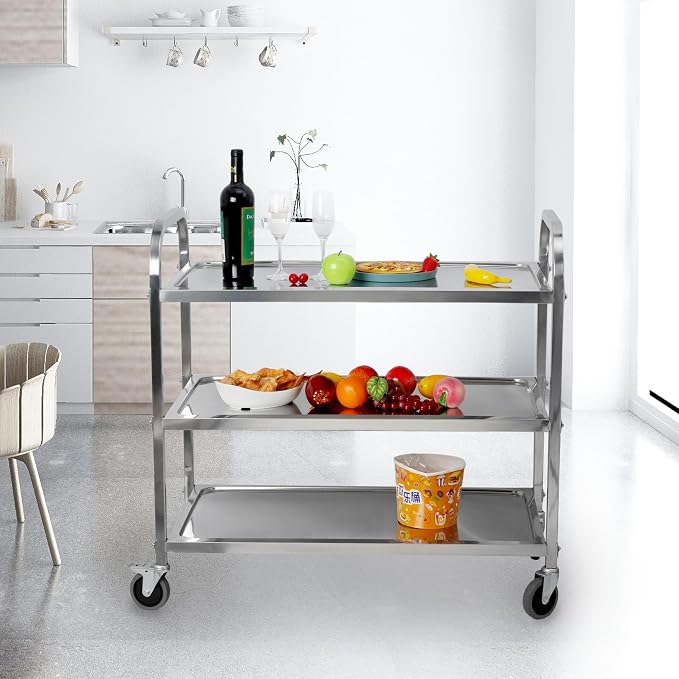 uyoyous 3 Tier Stainless Steel Utility Cart 37"x20"x37" Commercial Heavy Duty - Image 5