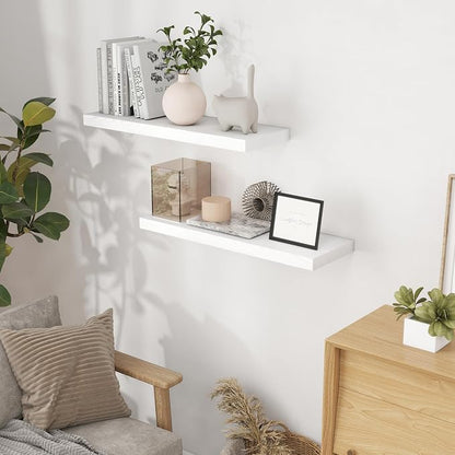 Fun Memories White Floating Shelves 32 Inch Long, Rustic Wood Wall Mounted - Image 2