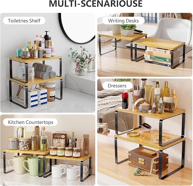 Simple Trending Bamboo Cabinet Organizer Shelf, Stackable Expandable Spice Rack - Image 9