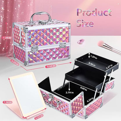 Makeup Case with Lighted Mirror Travel Makeup Organizer Box 2 Trays Lockable - Image 2