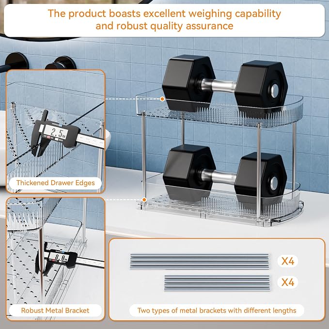 4 Pack Large Pull Out Bathroom Organizers and Storage, 2 Tier 12.8″ Tall - Image 6