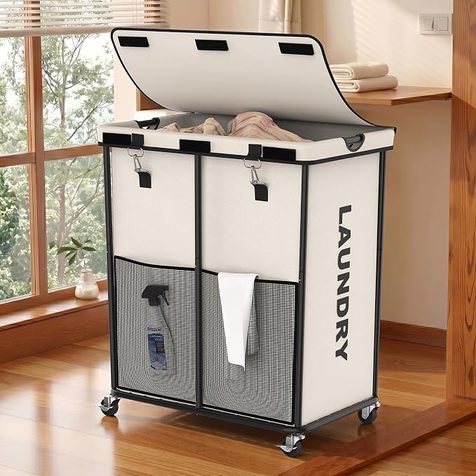 Laundry Hamper with Wheels and Lid, 225L Heavy Duty Rolling Laundry Basket by OLLDIDE