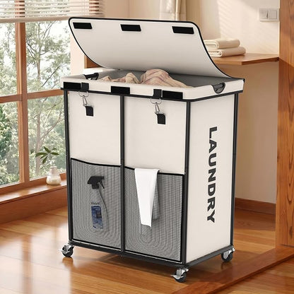 Laundry Hamper with Wheels and Lid, 225L Heavy Duty Rolling Laundry Basket by OLLDIDE