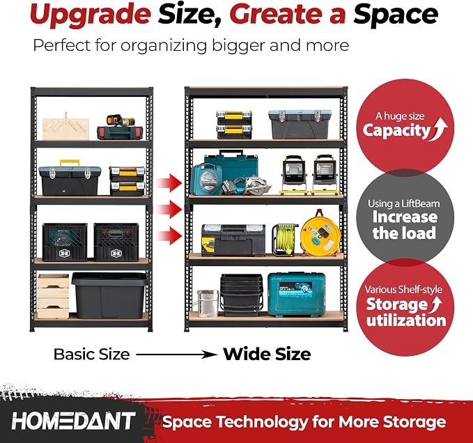 HOMEDANT 5 Tier Storage Shelves Adjustable Laminated Boltless Garage Metal - Image 10