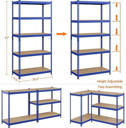 Yaheetech 5-Tier Heavy Duty Storage Shelves 35.5" W x 17.5" D x 72" H Blue | - Image 4