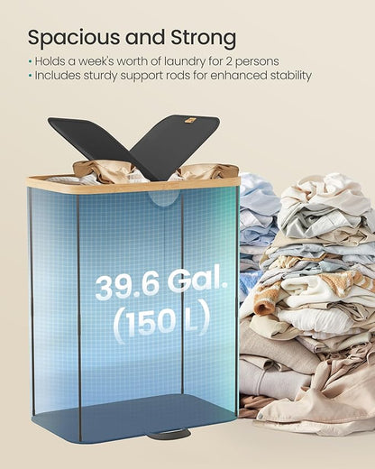 SONGMICS Laundry Hamper with Lids, Laundry Basket with 2 Compartments, 39 Gal. - Image 3
