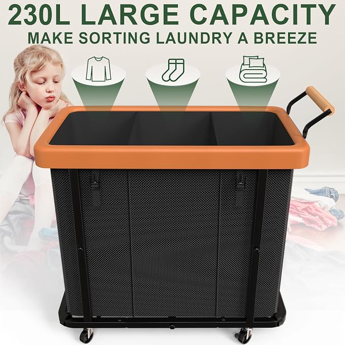 230L Extra Large Fashion Laundry Sorter 3 Section - Image 2