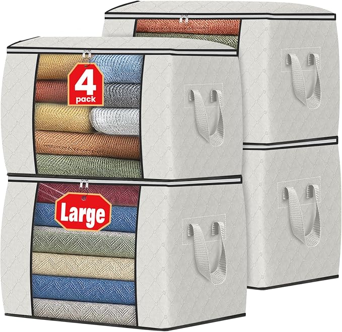 Fab totes 24 Gallons Clothes Storage, Foldable Thick Fabric Blanket Storage Bags by Fabtotes