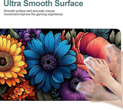 Flower Gaming Mouse Pad 35.4"x15.7"Desk Mat Anti-Slip Rubber Base & Durable - Image 5