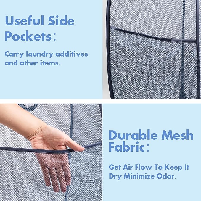 DUCOO Pop Up Laundry Hamper, 70L Collapsible Mesh Laundry Basket - Image 3