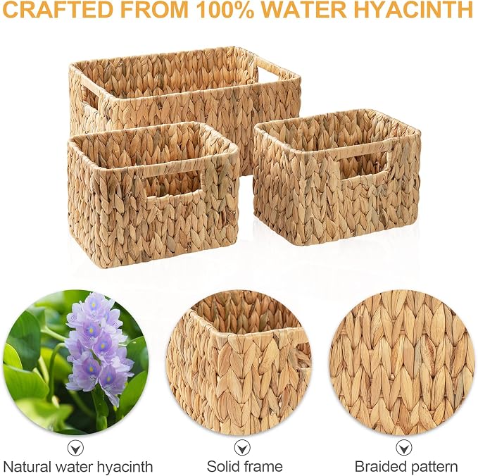ELONG HOME Wicker Storage Basket, 3 Pack Hand-Knitted Wicker Baskets, Water - Image 5