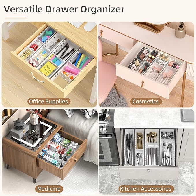 Desk Drawer Organizer Tray 4 PCS Plastic Office Drawer Organizer Bins Junk - Image 8