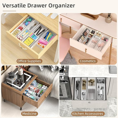 Desk Drawer Organizer Tray 4 PCS Plastic Office Drawer Organizer Bins Junk - Image 8