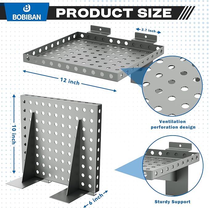 2 Pack Slatwall Shelves, Heavy Duty Grey Metal Slat Wall Shelf - Image 2