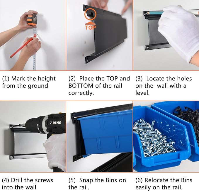 Wallmaster 8-Bin Storage Bins Garage Rack System 2-Tier Orange Tool Organizers - Image 6
