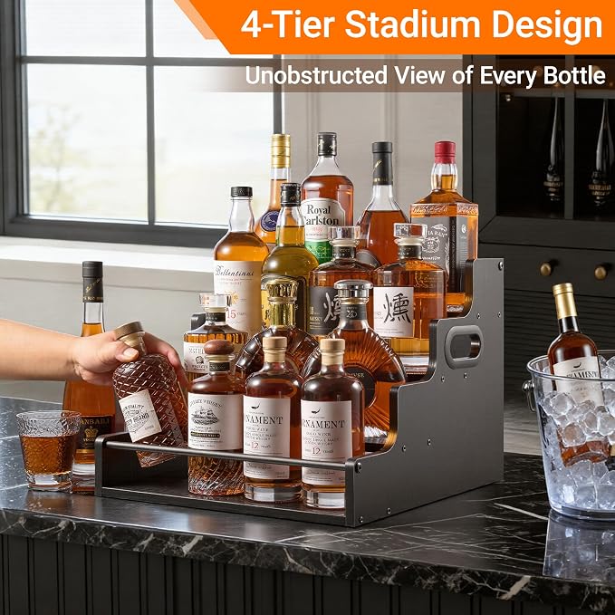 4-Tier Liquor Bottle Display Shelf, Coffee Syrup Rack Organizer, Water Bottle - Image 2