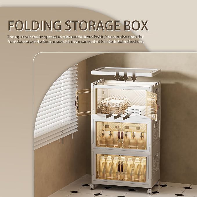 108 QT / 27 Gal Stackable Storage Bins w/Wheels & Magnetic Doors, Collapsible - Image 5