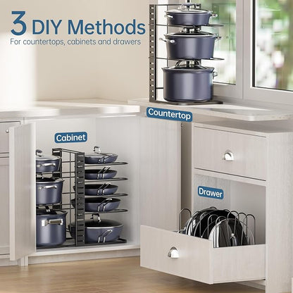 ORDORA Pots and Pans Organizer Under Cabinet 14.55" Height, Adjustable 8-Tier - Image 6