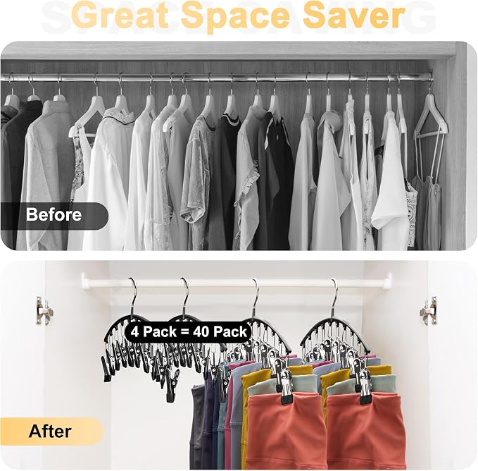 Legging Organizer for Closet, Metal Yoga Pants Hangers 4 Pack w/10 Clips Holds - Image 3