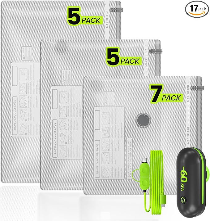 Travel Vacuum Bags with USB Pump-Portable Vacuum Packing Seal by Oneyus