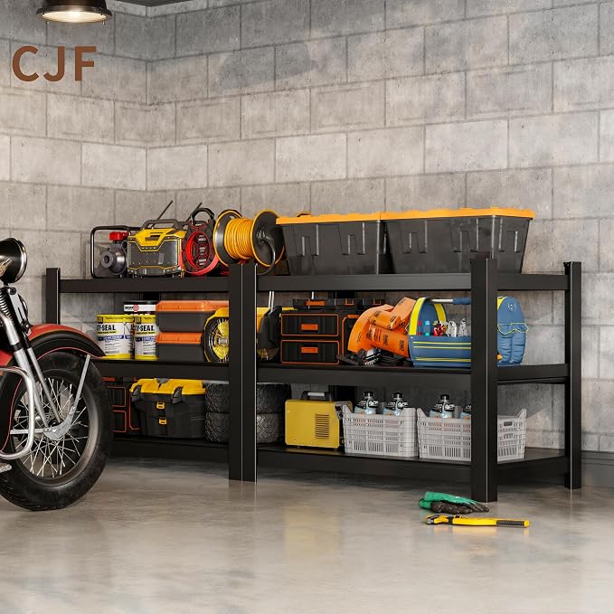 CJF Metal Storage Shelves, 3-Tier Garage Shelving Unit, Heavy Duty Adjustable - Image 2