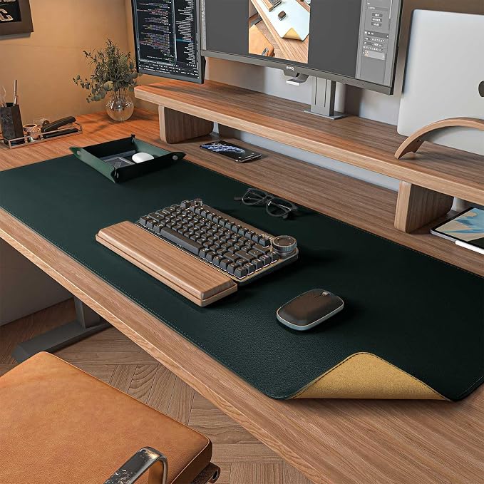 DAWNTREES Dark Green Desk Mat, Leather Desk Pad, Cork Desk Mat Protector by PremiumDeskPadatDawnTrees