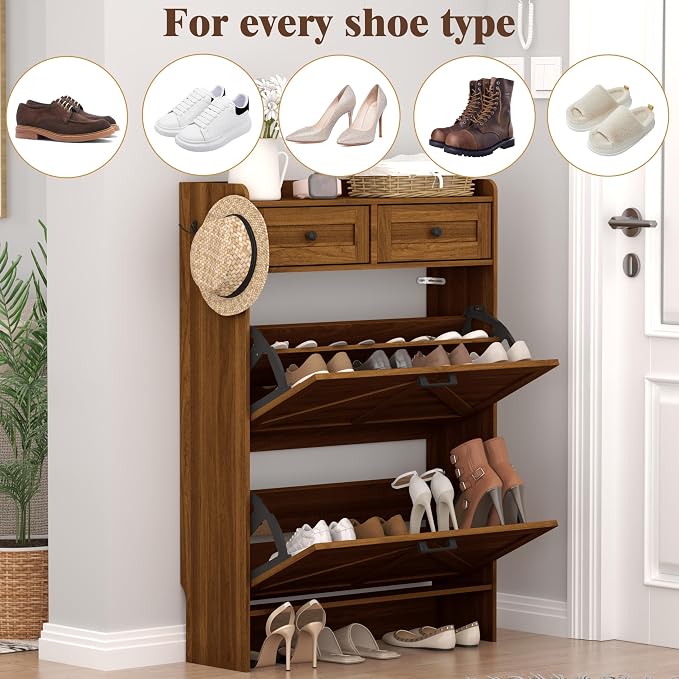 Thacuok Shoe Cabinet with 2 Flip Drawers & 2 Storage Drawers, Rustic Farmhouse - Image 7