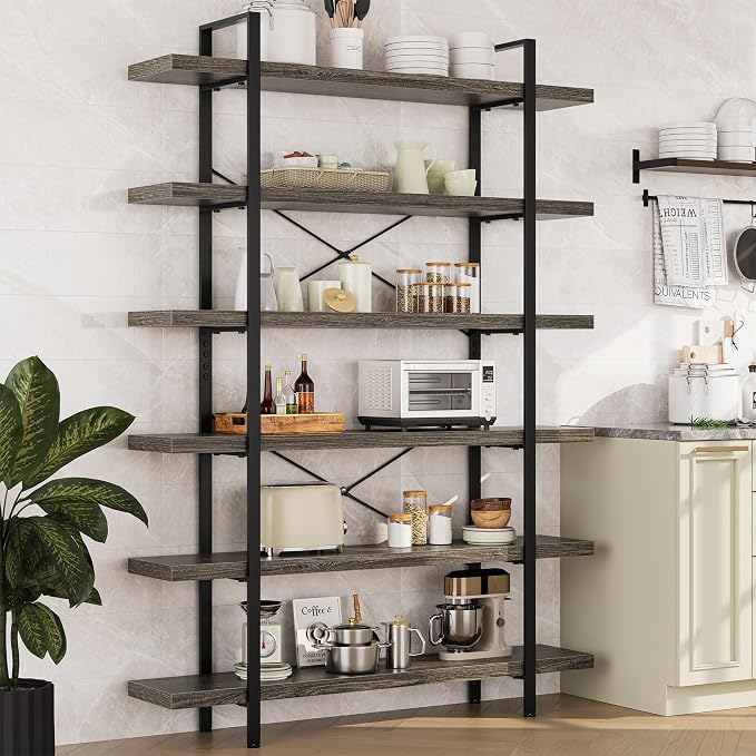 Heavy Duty 6-Tier Industrial Bookcase, 120lbs Shelf Capacity, Rustic Open - Image 8