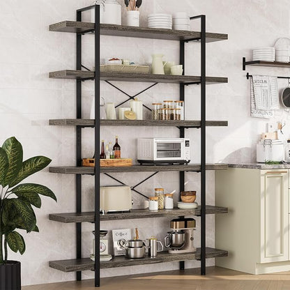Heavy Duty 6-Tier Industrial Bookcase, 120lbs Shelf Capacity, Rustic Open - Image 8